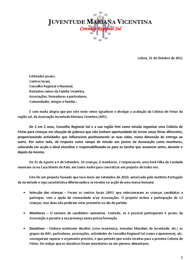 Carta de Agradecimento  Juventude  Família