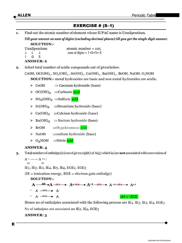 (Solution) Periodic Table - S1 | PDF