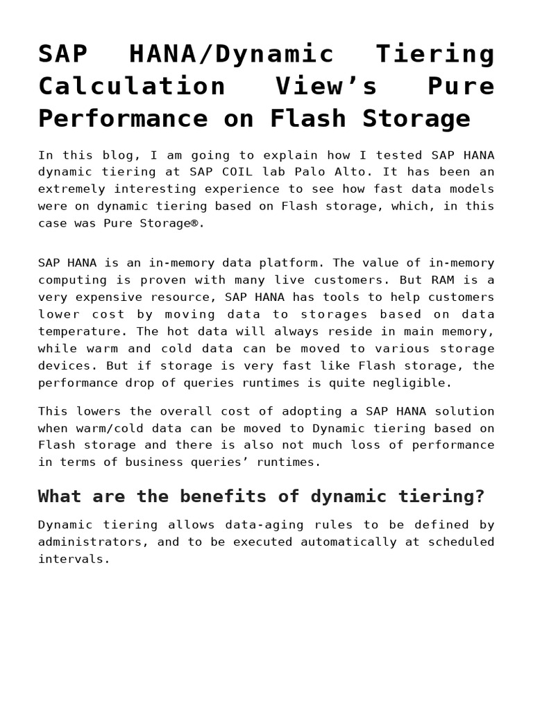 Sap Hana Dynamic Tiering Calculation Views Pure Performance On ...
