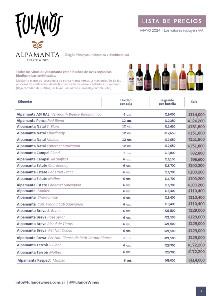Catálogo de Vinos Alpamanta y Calamaco | PDF | Vino | Vitis