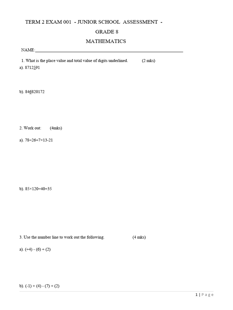 Grade 8 Term 2 Mathematics Exam 2025 | PDF | Significant Figures | Numbers