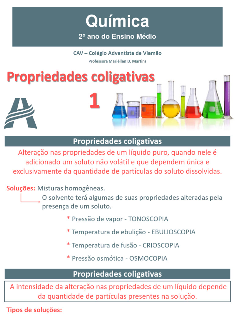 Propriedades Coligativas das Soluções | PDF | Osmose | Substancias químicas