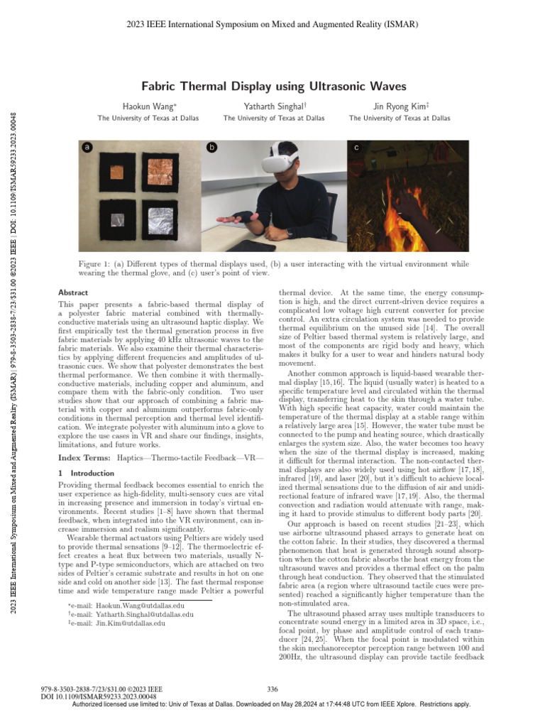 Ultrasonic Fabric Thermal Display | PDF | Heat | Thermal Conduction