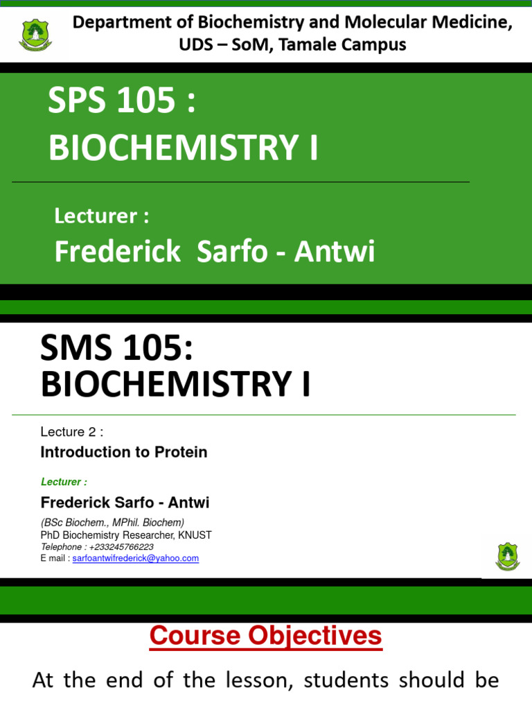 Biochemistry Lecture 2 Iddris | PDF | Amino Acid | Biochemistry
