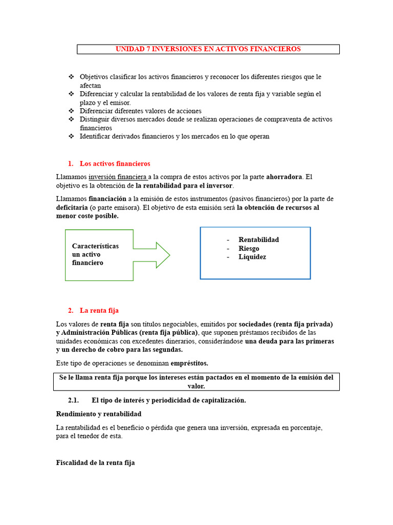 UNIDAD 7 INVERSIONES EN ACTIVOS FINANCIEROS | PDF | Renta Fija ...
