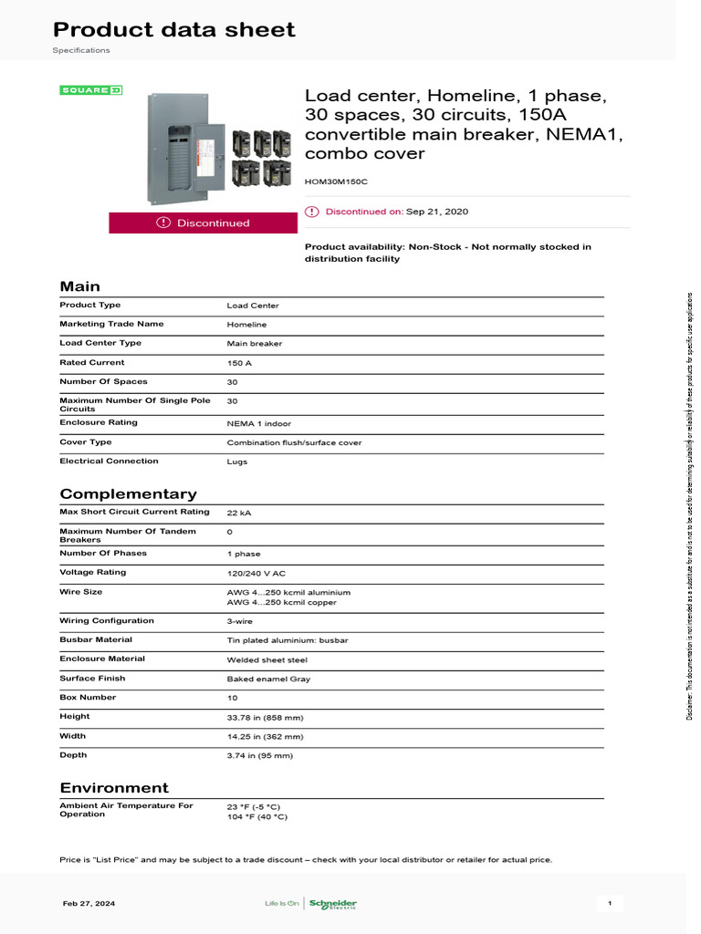 Homeline Load Center Specifications | PDF | Electrical Wiring | Electricity