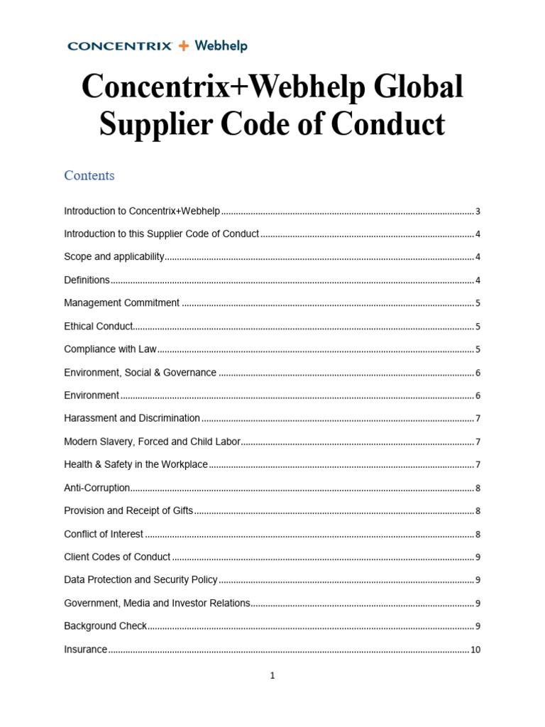 Concentrix+Webhelp Supplier Code of Conduct | PDF | Bribery ...
