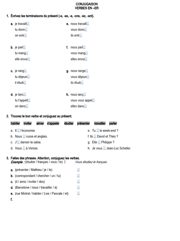 Conjugaison des verbes en –ER, ÊTRE et AVOIR | PDF | Arts du langage et ...