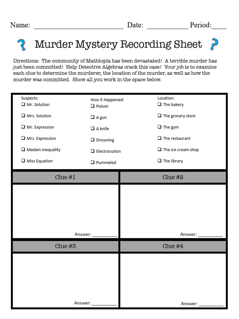 Mathtopia Murder Mystery Worksheet | PDF