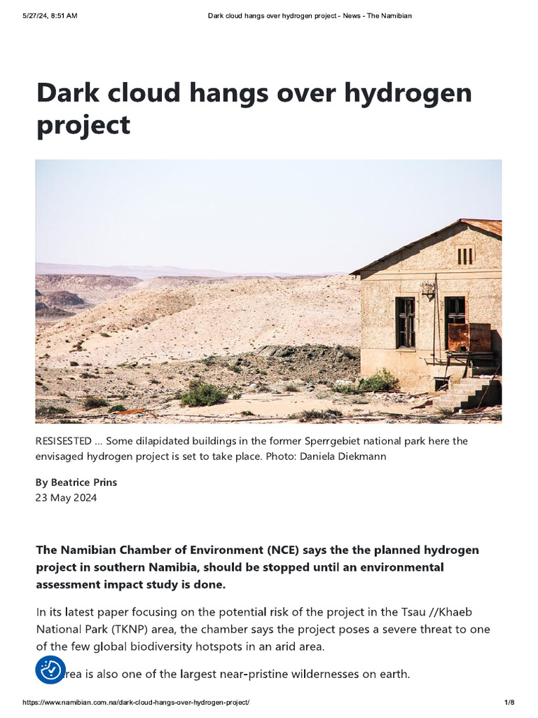 Dark Cloud Hangs Over Hydrogen Project News The Namibian PDF