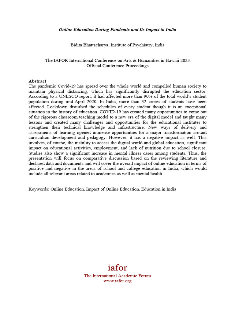 Online Education During Pandemic and Its Impact in | PDF | Educational ...