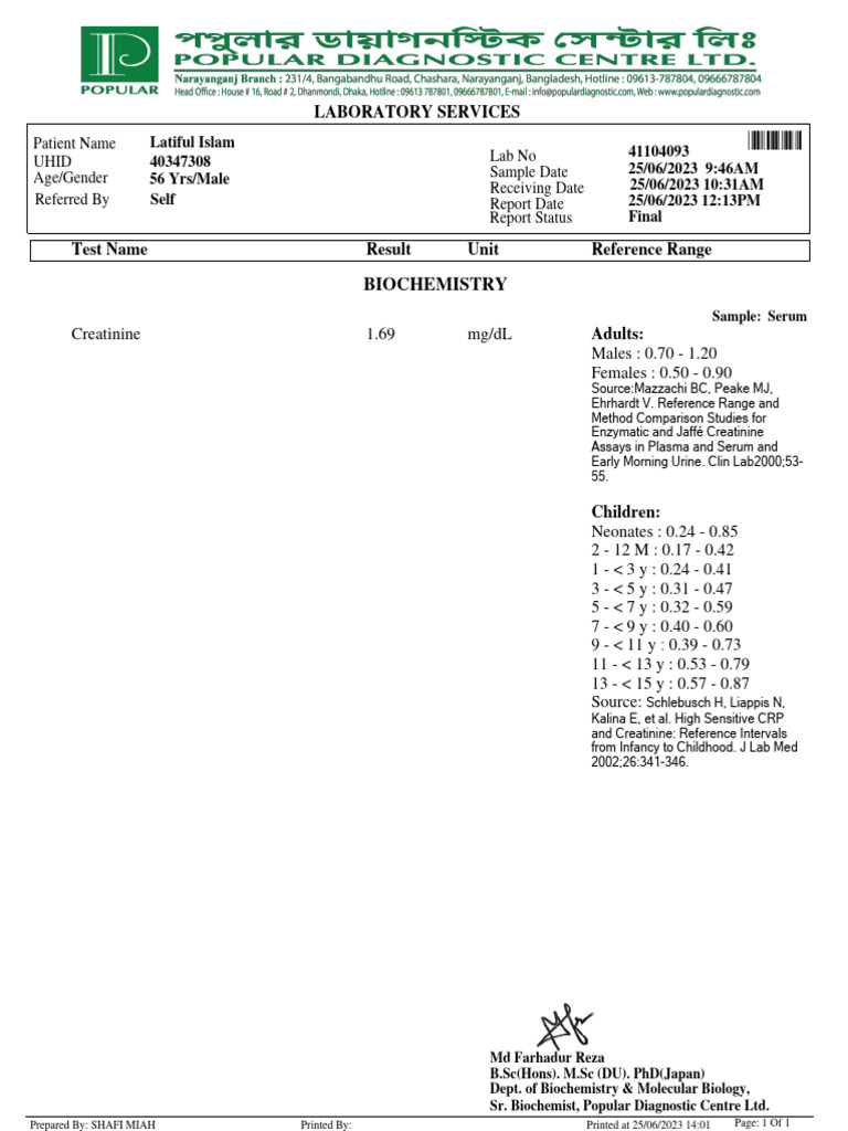 Lab Result | Download Free PDF | Creatinine | Clinical Medicine