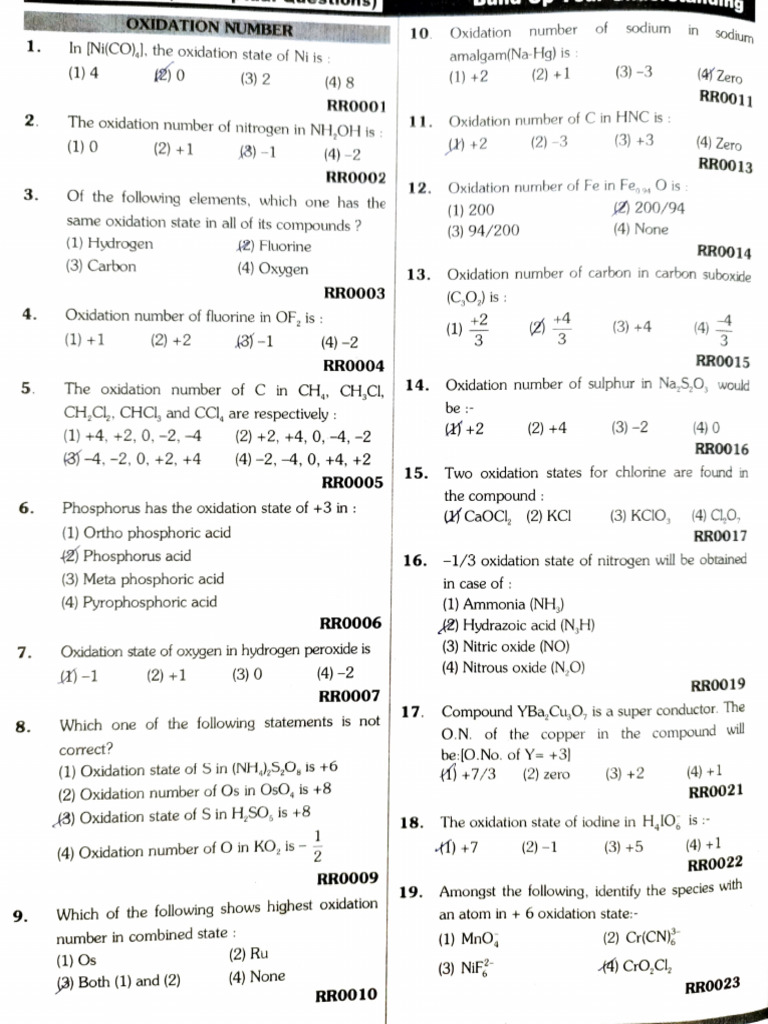 Redox Reactions Questions Pdf Redox Molecules