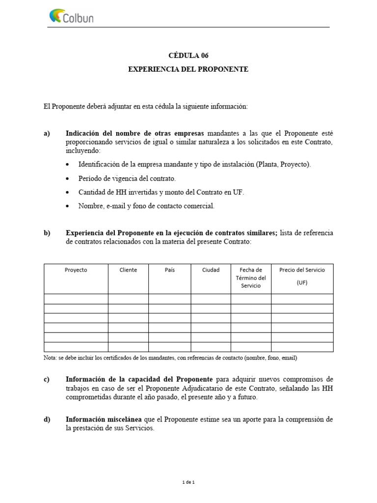 c06. Experiencia Del Proponente | PDF