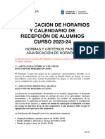 Calendario Recepcion de Alumnos Curso 2023 24