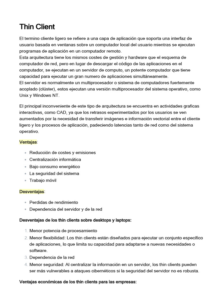 Ventajas y desventajas de Thin Clients | PDF | Informática