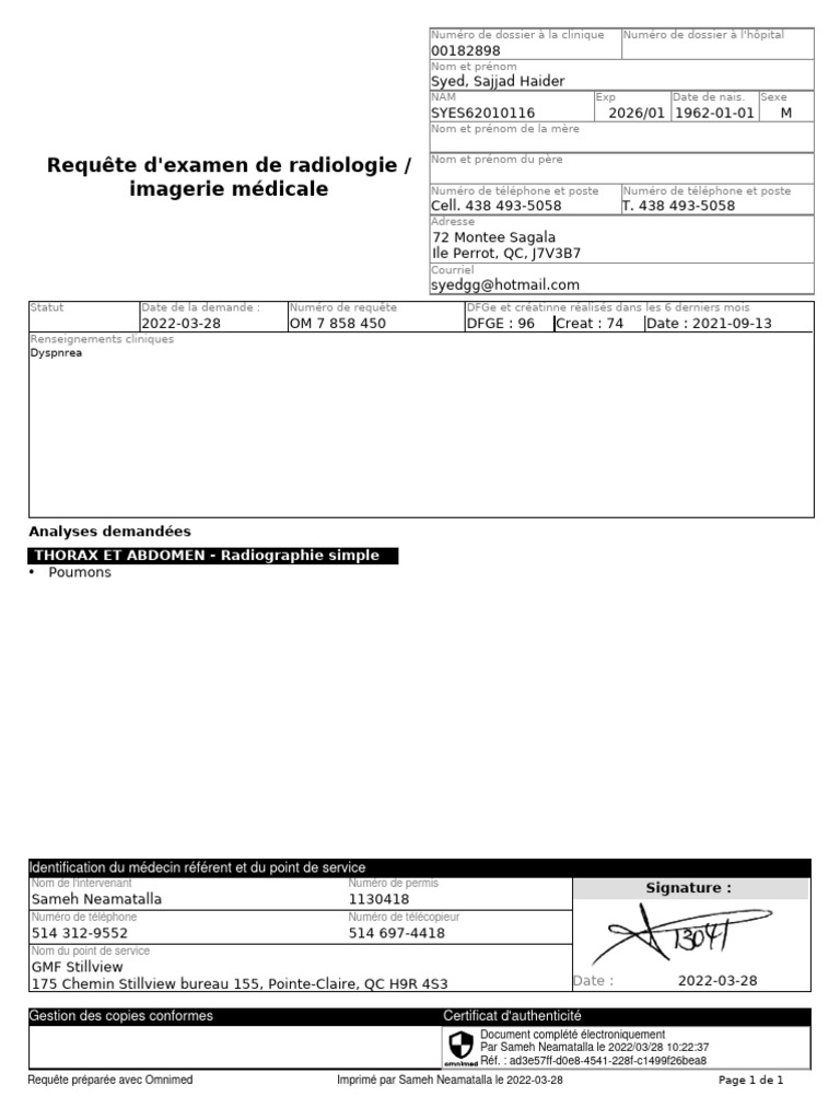 Requête d'examen de radiologie | PDF | Radiologie | Traitement de ...