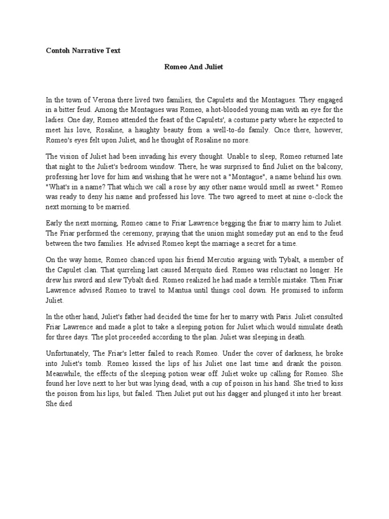 Contoh Narrative Text Characters In Romeo And Juliet Chocolate