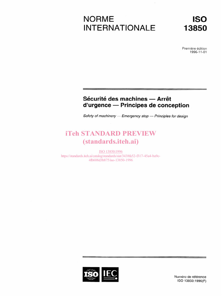 Norme ISO 13850 : Arrêt d'urgence | PDF | Organisation internationale ...