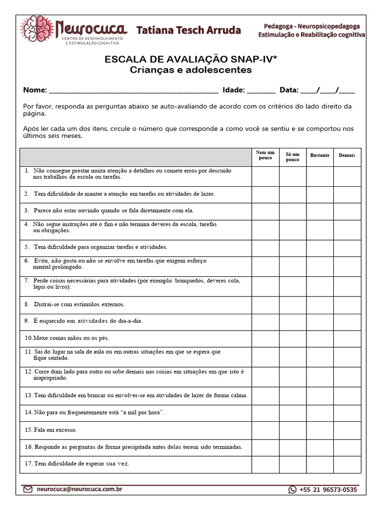 SNAP-IV - Versão Clínica Com Neuropp | PDF | Autoajuda