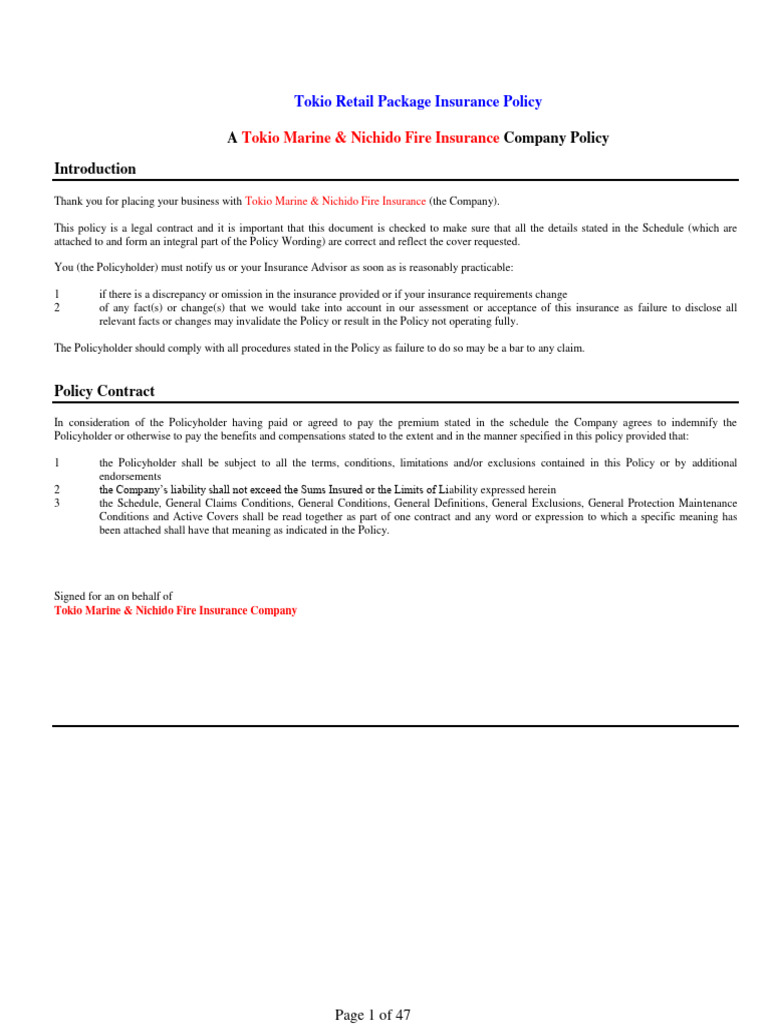 Policy Wordings PDF Insurance Liability Insurance