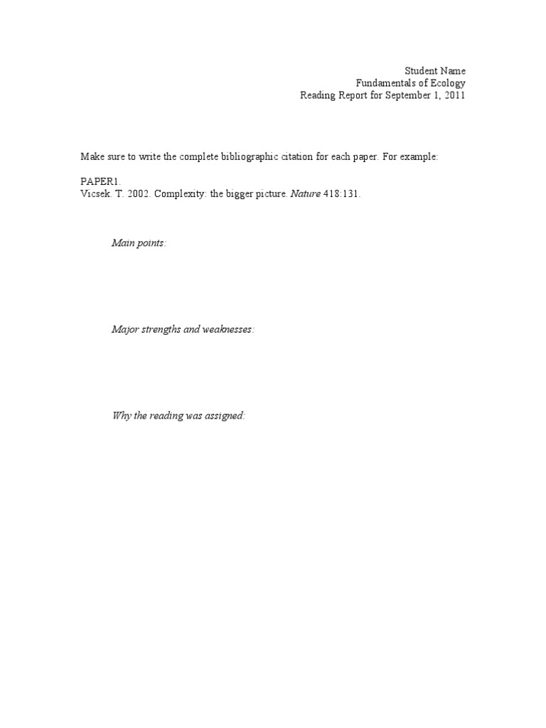 Reading Report File Format | PDF