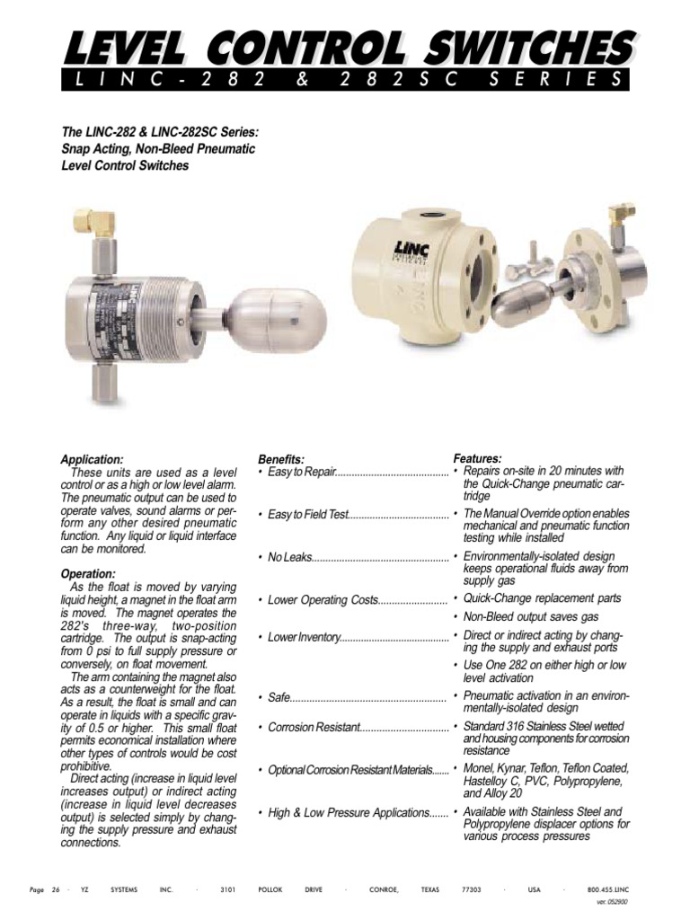 Level Control Switches | PDF | Stainless Steel | Flow Measurement