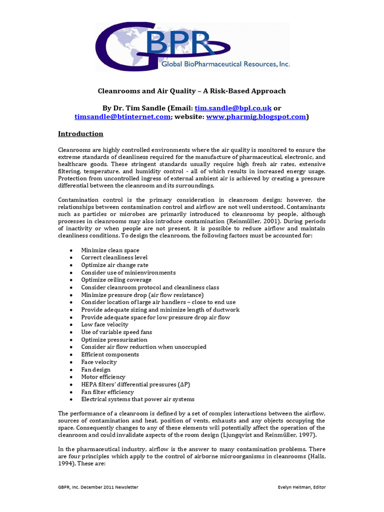 Cleanroom Air Quality: Risk-Based Approach | PDF | Chemical Engineering