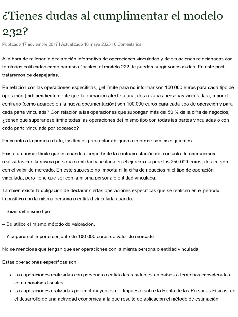 FAQ sobre el modelo 232 | PDF | Impuestos | Economias
