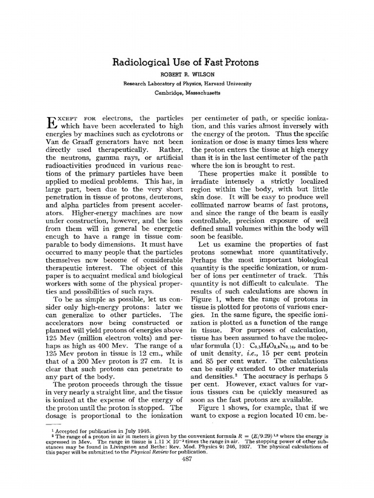 1946-Wilson Radiological Use of Fast Proton | PDF
