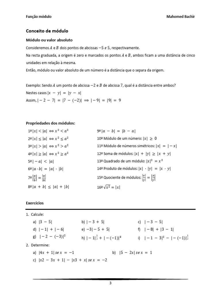 Funcao Modulo | PDF | Equações | Álgebra