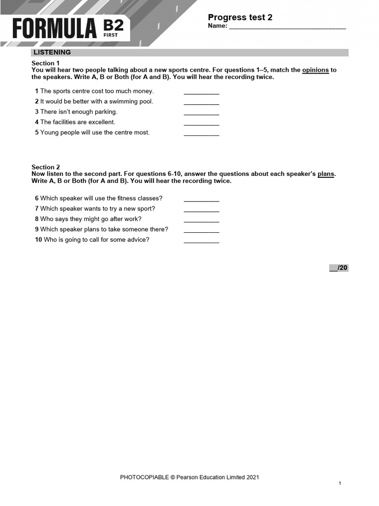 Pearson B2 Progress Test 2 | PDF
