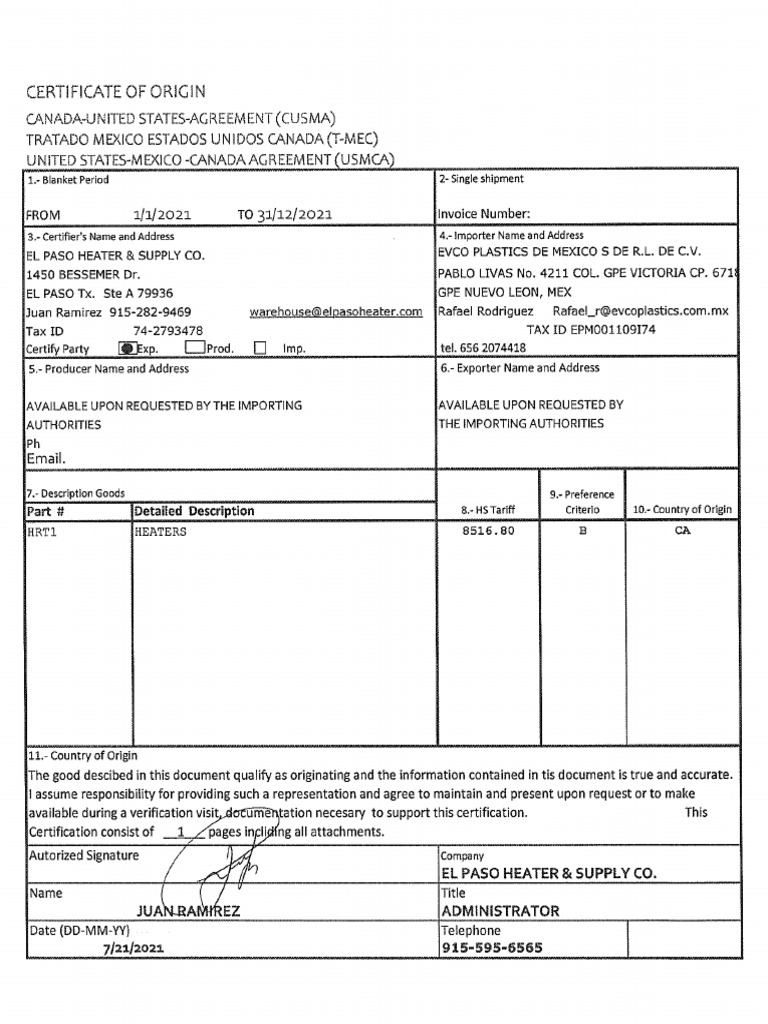 USMCA EL PASO HEATER PDF