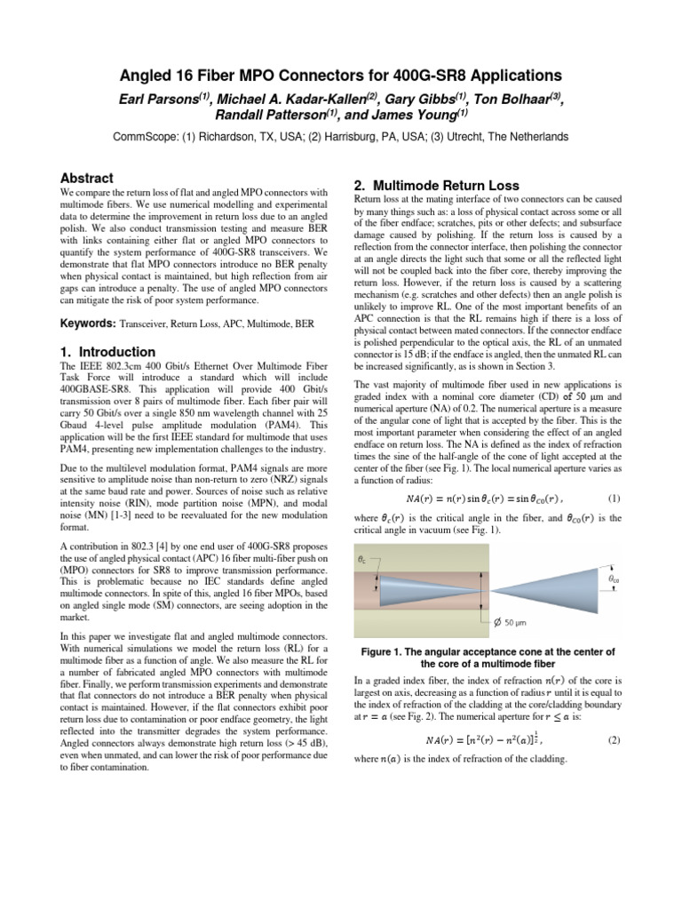 Angled MPO Connectors for 400G-SR8 | PDF | Optical Fiber | Electrodynamics