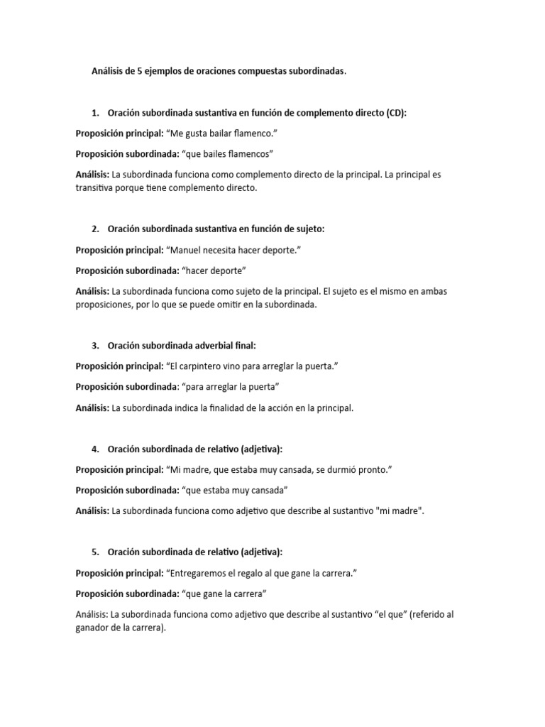 Ejemplos de oraciones compuestas subordinadas | PDF | Artes del ...