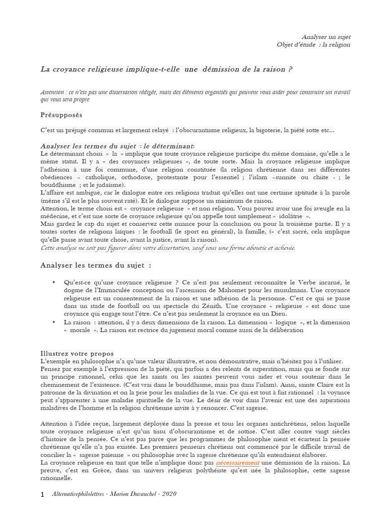 Croyance religieuse et raison : analyse | PDF | Raison | Mal