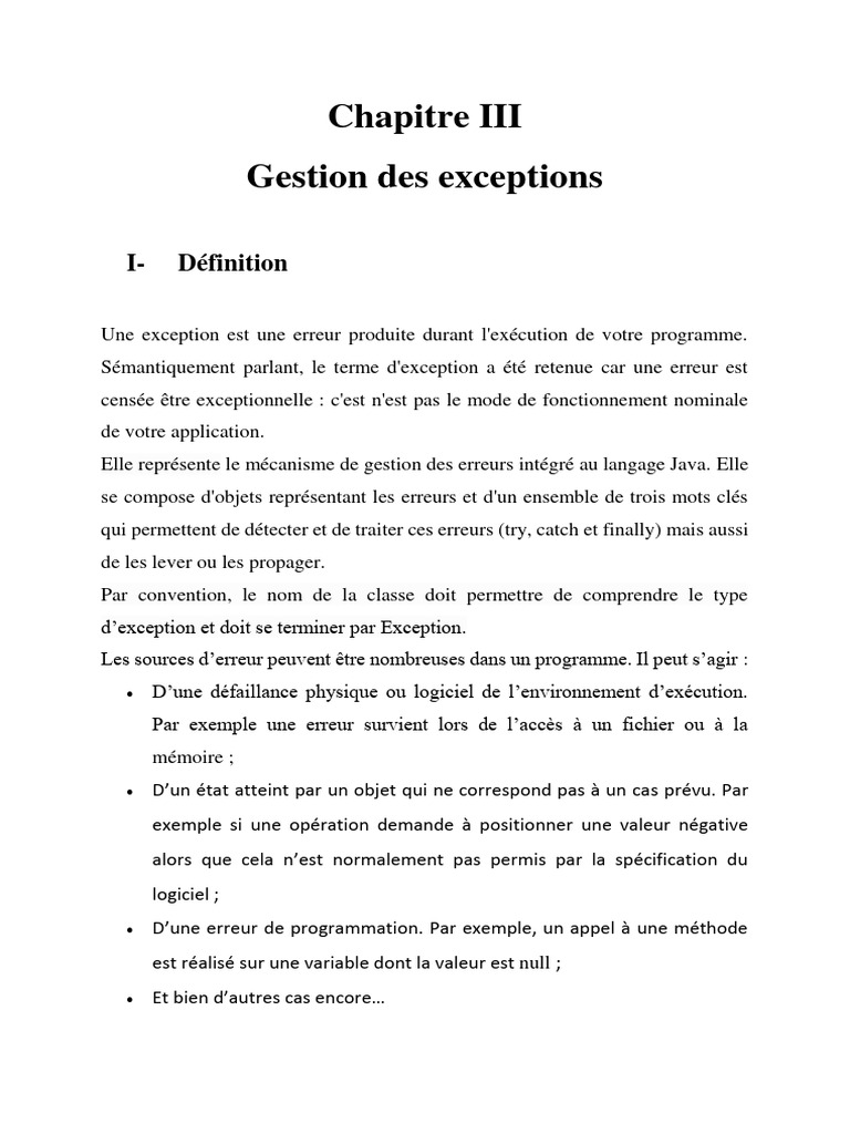 Gestion des exceptions en Java | PDF | Java (Langage de programmation ...