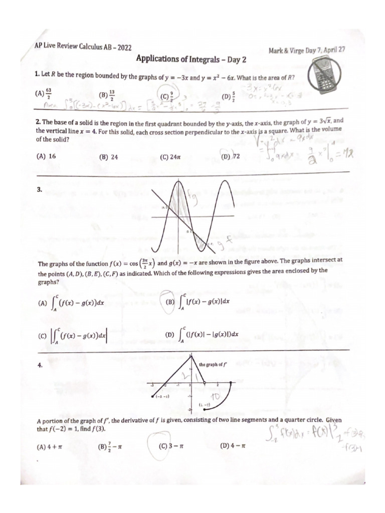 AP Live Review Calculus AB - 2022 Days 5-7 | PDF