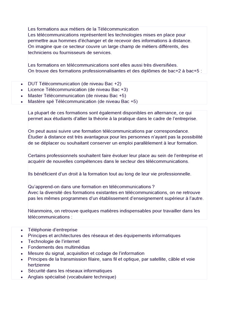 Formations en Télécommunications et Réseaux | PDF | Télécommunications ...