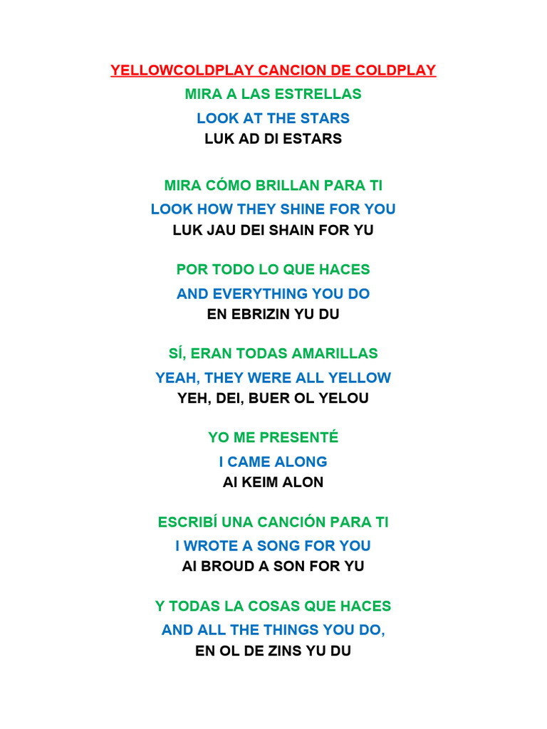 Yellowcoldplay Cancion de Coldplay | Descargar gratis PDF | Música ...