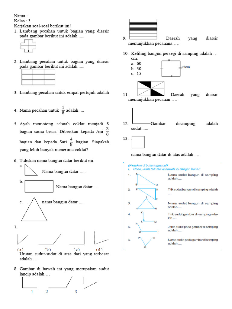 Soal Ujian Kelas 3: Pecahan dan Kebutuhan | PDF