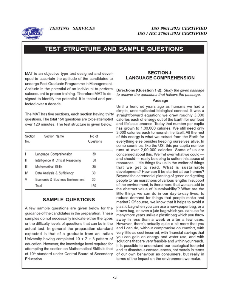 MAT Language Comprehension Sample Test | PDF | Economics | Taxes