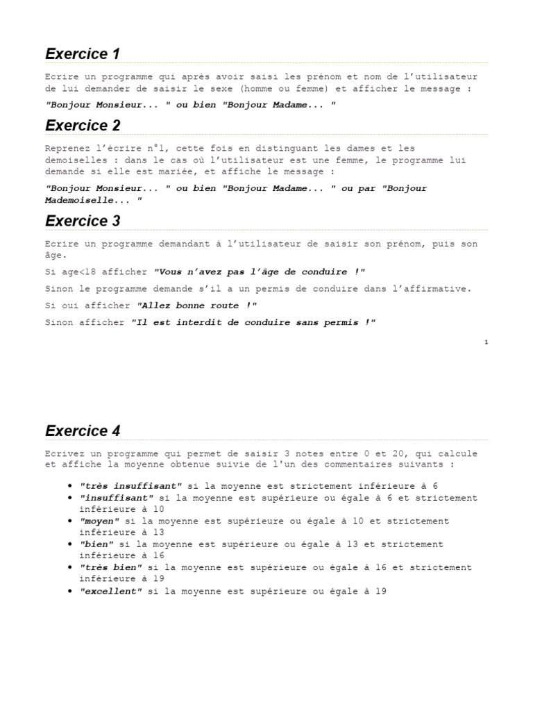 Exercices de programmation en JavaScript | PDF