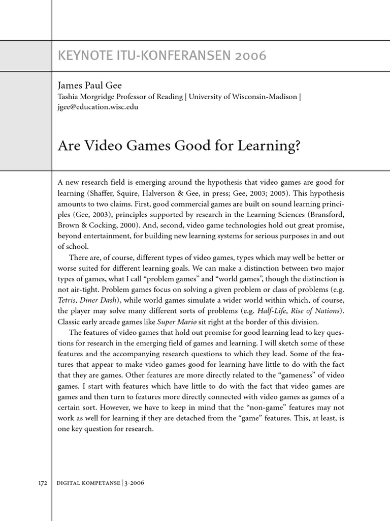 Video Games as Learning Tools | PDF | Learning | Experience