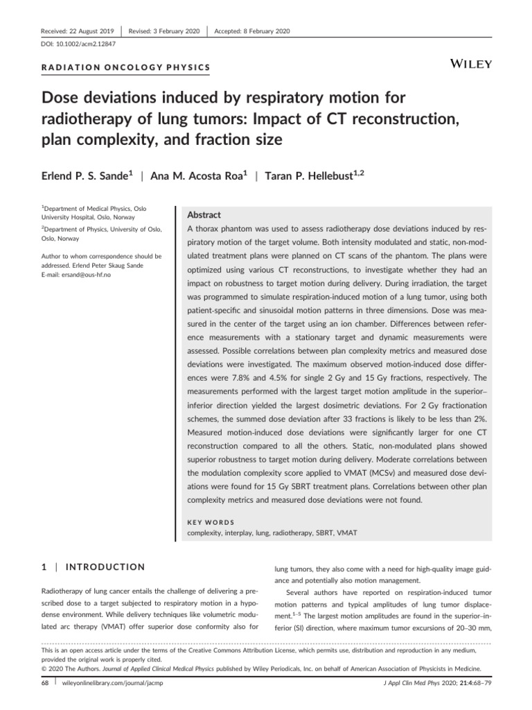 Dose Deviations Induced by Respiratory Motion For | PDF | Radiation ...