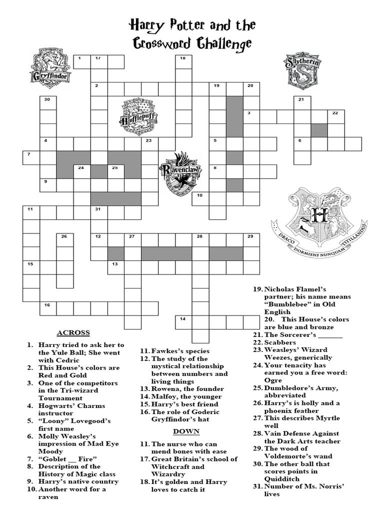 Childrens book series puzzles activities harry potter crossword ...