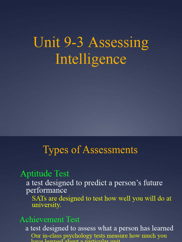 Unit 9 3 Assessing Intelligence Pdf Validity Statistics