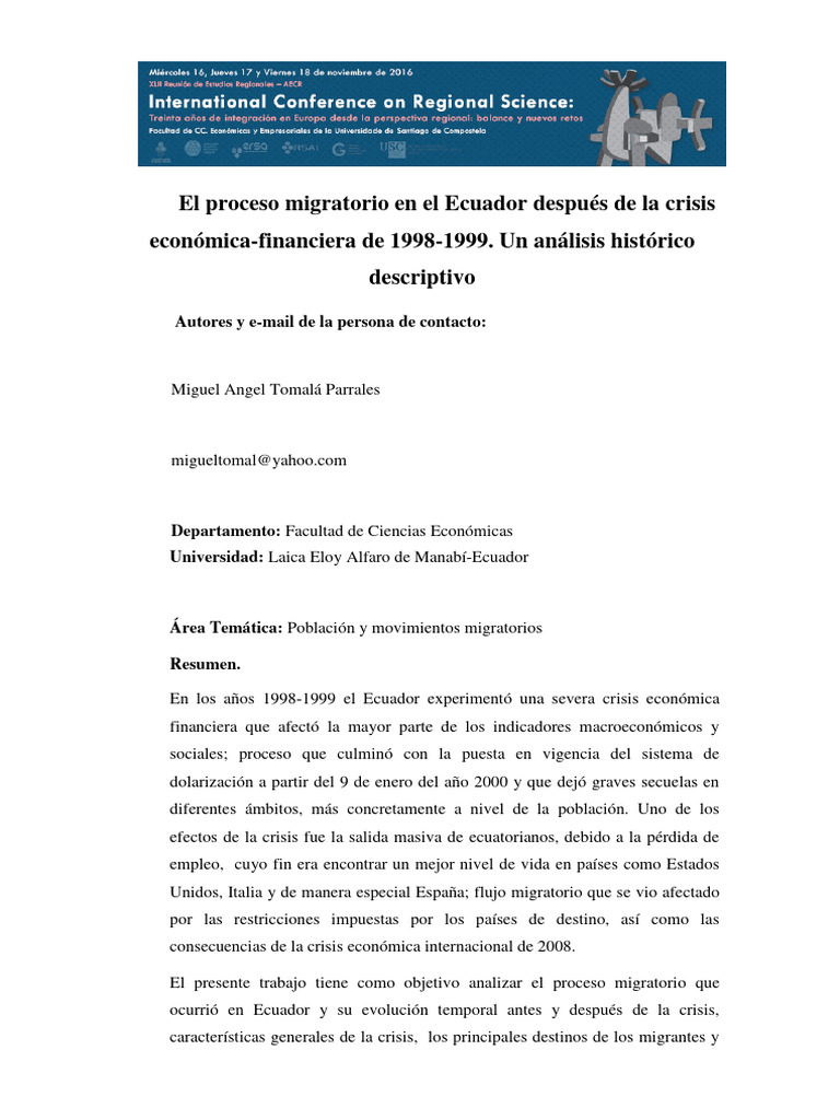 Migración en Ecuador tras la crisis 1998-1999 | PDF | Ecuador ...