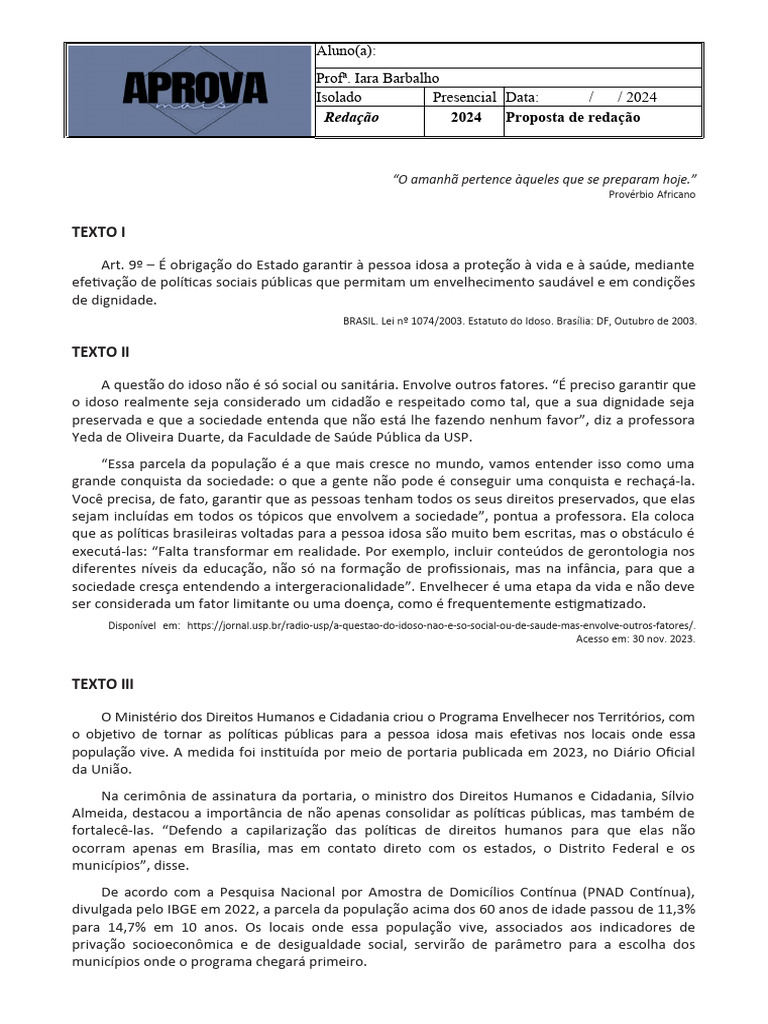 Desafios do Envelhecimento no Brasil | PDF | Terceira idade ...