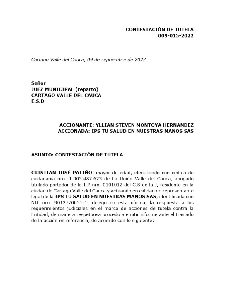 Contestación de Tutela | PDF | Estado de emergencia